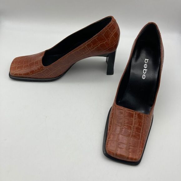 Bebe Animal Print Elegant Leather Pump Cognac Color Size 6B Made in Spain - Picture 2 of 9